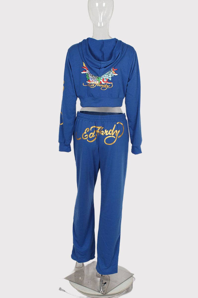 Skull Embroidered Casual Tracksuit Set-clothes